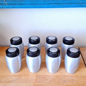 8 1955 Vintage Black and Chrome Kromex Spice Jars